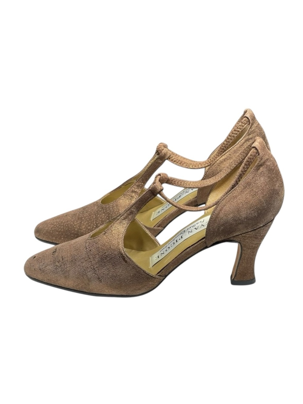 Vintage: Evan Picone 𖣊 T Strap D’Orsay Heels 𖣊 Textured Metallic Bronze 𖣊 7M - Picture 6 of 16